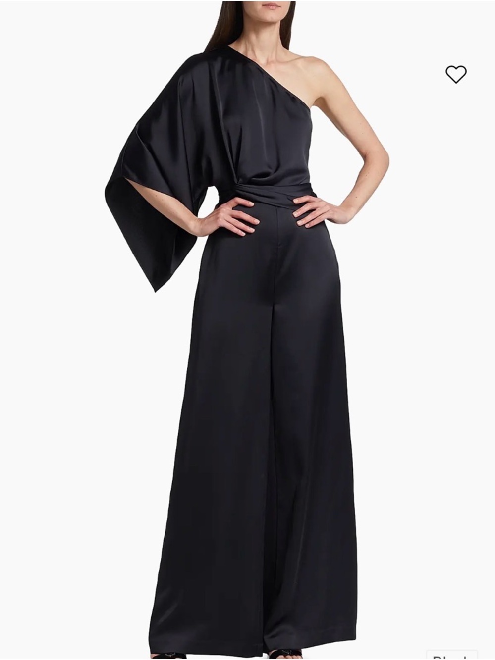 Ramy Brook One-Shoulder Wide-Leg Satin Jumpsuit in Black